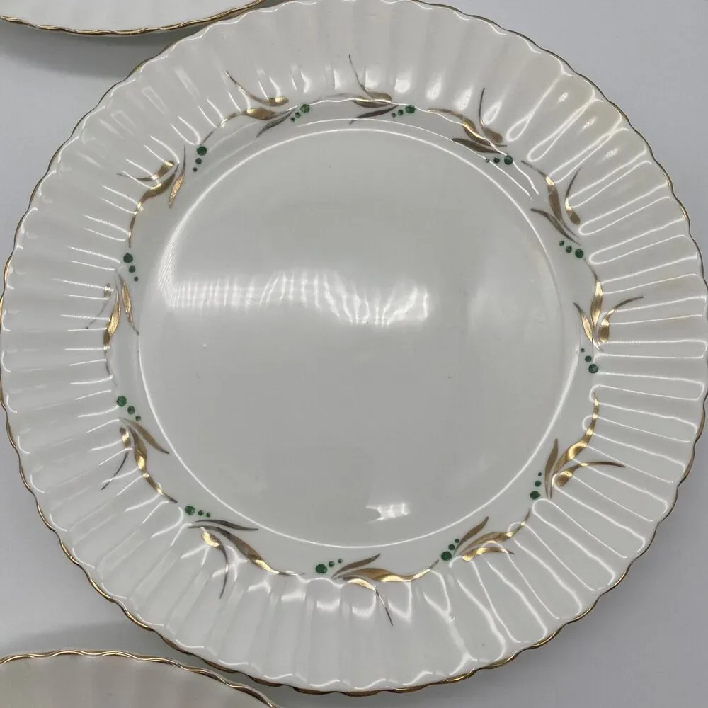 Fondeville EmbassyWare England Bone China Gold Leaf Cut Trim Set Of 6 Plates